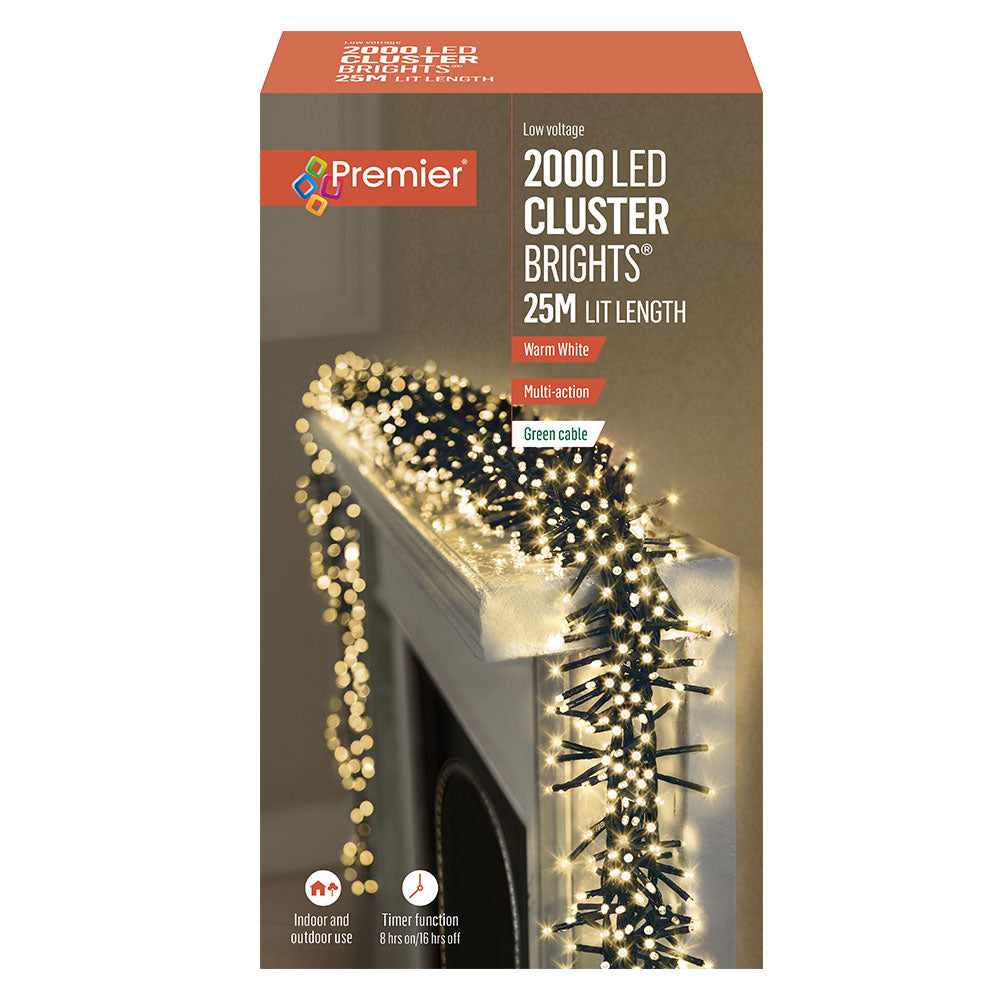 Premier 2000 Multi-Action Clusterbright Christmas Lights with Timer - Warm White | FLV162177WW