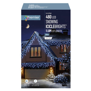 Premier 480 LED Snowing Icicle Christmas Lights with Timer - White | FLV162184W