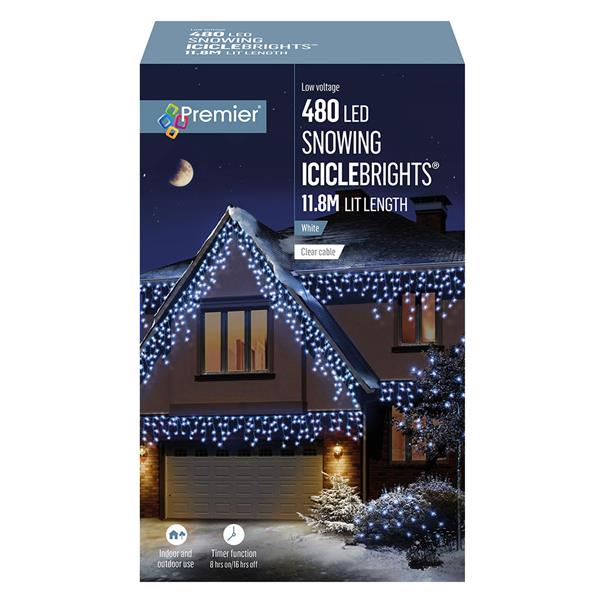 Premier 480 LED Snowing Icicle Christmas Lights with Timer - White | FLV162184W