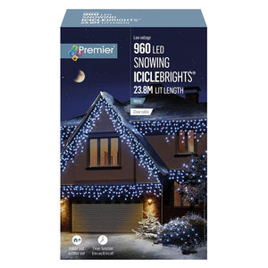 Premier 960 LED Snowing Icicle Christmas Lights with Timer - White | FLV162186W