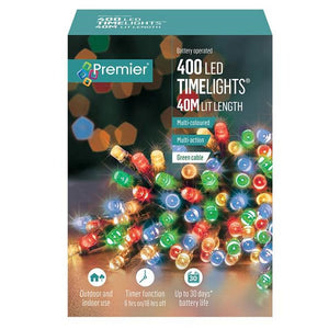 Premier 400 LED Battery Christmas Lights with Timer - Multi Coloured | FLB131955M