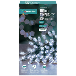 Premier 100 LED Battery Christmas Lights with Timer - White | FLB112383W