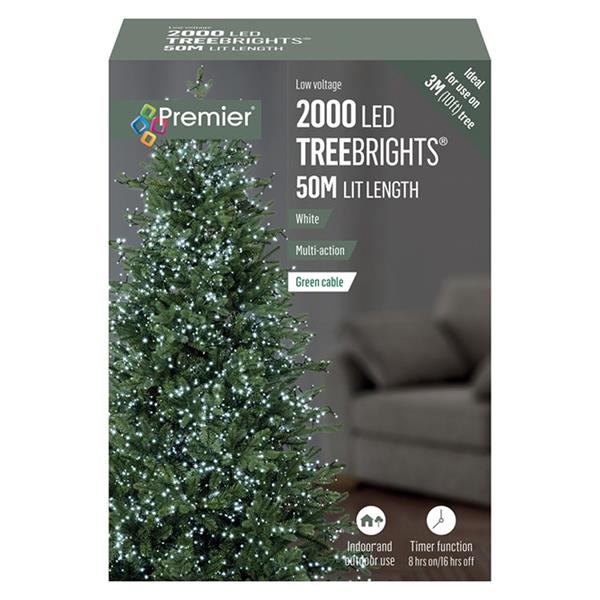 Premier 2000 Multi-Action Treebright Christmas Lights with Timer - White | FLV162181W