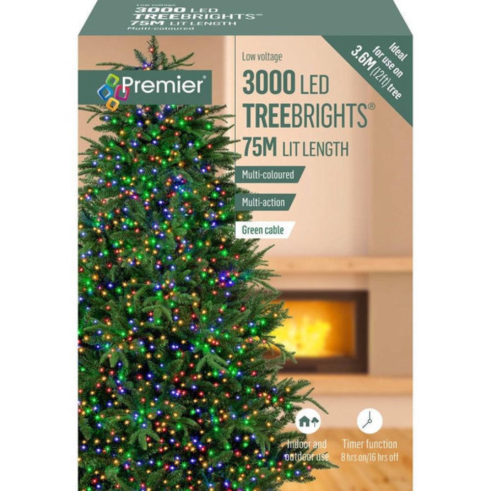 Premier 3000 Multi-Action Treebright Christmas Lights with Timer - Multi-Coloured | FLV203072M