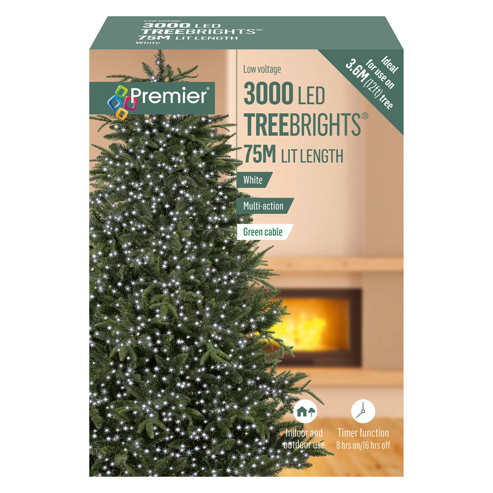 Premier 3000 Multi-Action Treebright Christmas Lights with Timer - White | FLV203072W