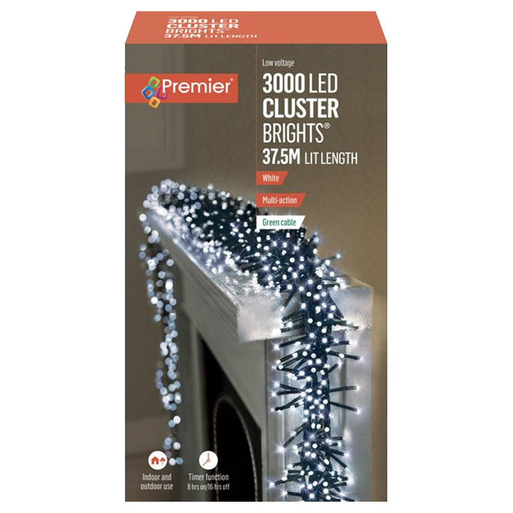 Premier 3000 Multi-Action Clusterbright Christmas Lights with Timer - White | FLV203073W