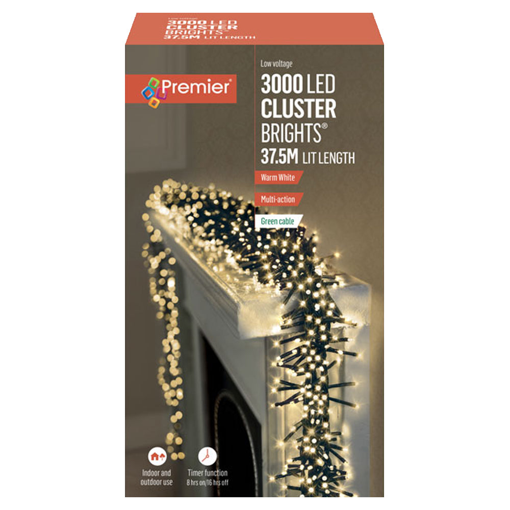 Premier 3000 Multi-Action Clusterbright Christmas Lights with Timer - Warm White | FLV203073WW