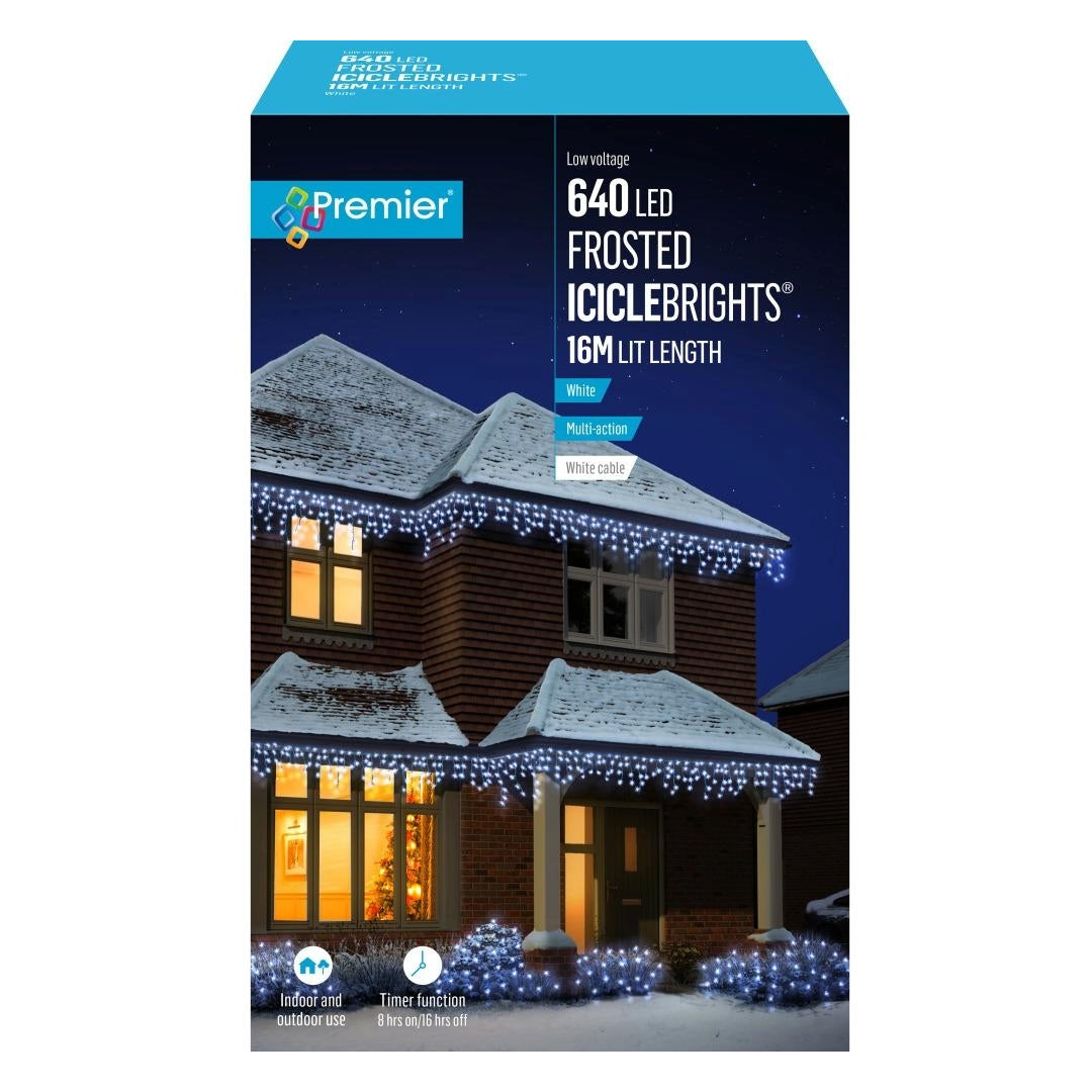 Premier 640 LED Frosted Cap Snowing Iciclebrights with Timer ( Icicle Lights ) -  White | FLV213285W