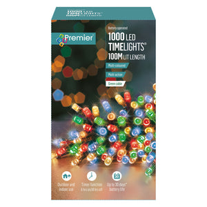 Premier 1000 LED Battery Christmas Lights with Timer - Multi-Coloured | FLB213283M