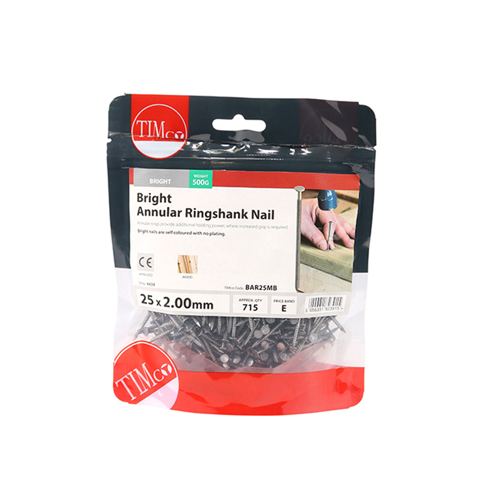 Timco Annular Ringshank Nails 25mm 500g | BAR25MB