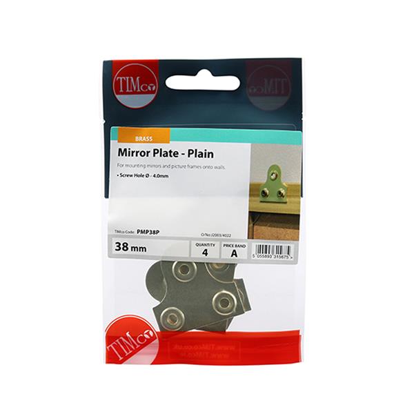 Timco 38mm Plain Brass Mirror Plates 4 Pack | PMP38P
