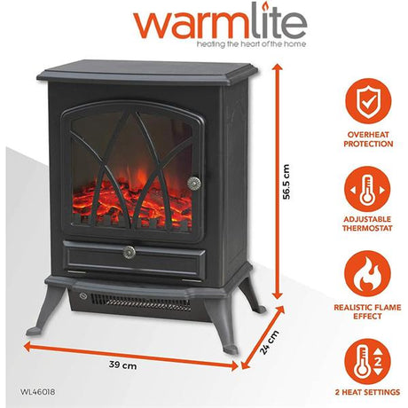 Warmlite 2kw Electric Stove Heater LED Log Flame Effect - Black | WL46018