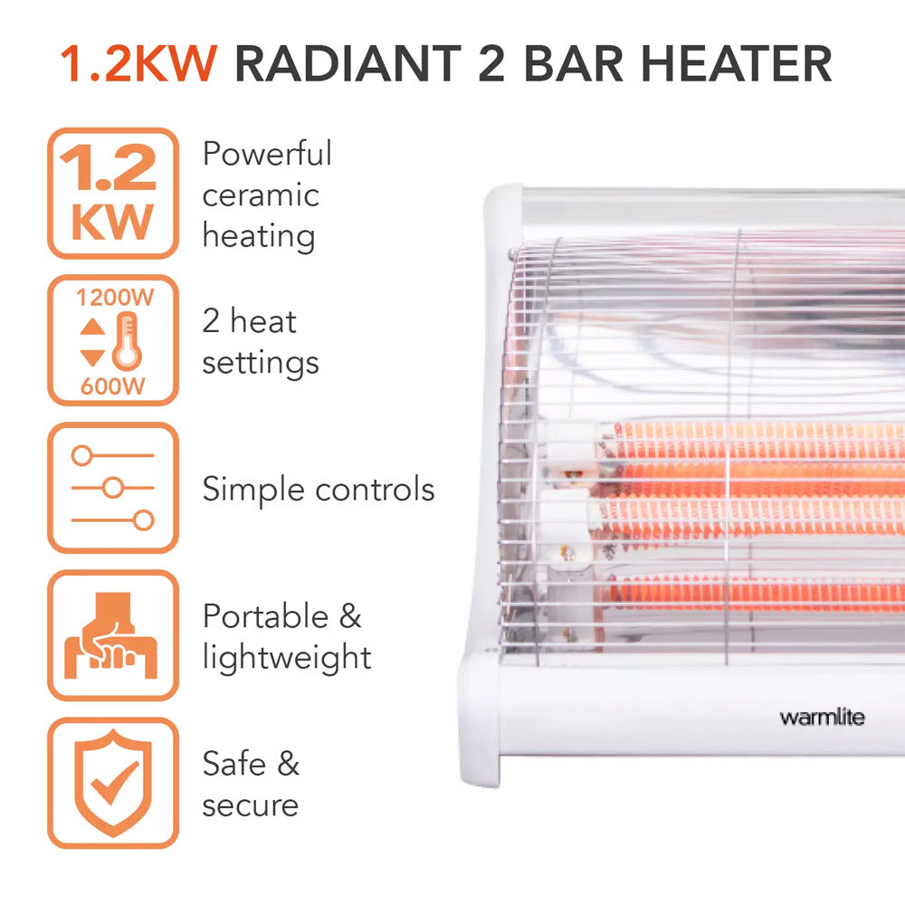 Warmlite 1200W 2 Bar Electric Radiator Heater | WL42008N