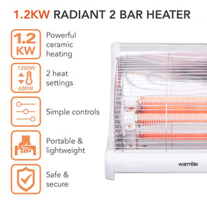 Warmlite 1200W 2 Bar Electric Radiator Heater | WL42008N