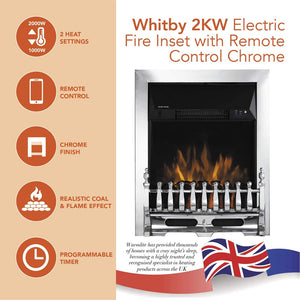 Warmlite Whitby Electric Fire Inset with Remote Control Chrome - 2kw