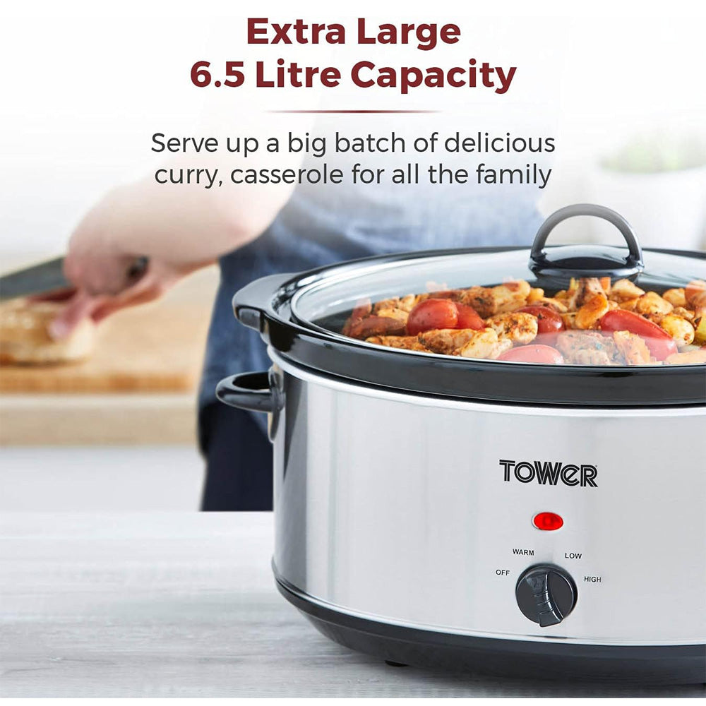 Tower 6.5 Litre Slow Cooker - Stainless Steel | T16040