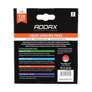 Addax Delta Sanding Pads - 120 Grit 95 x 95mm 5 Pack | 231410