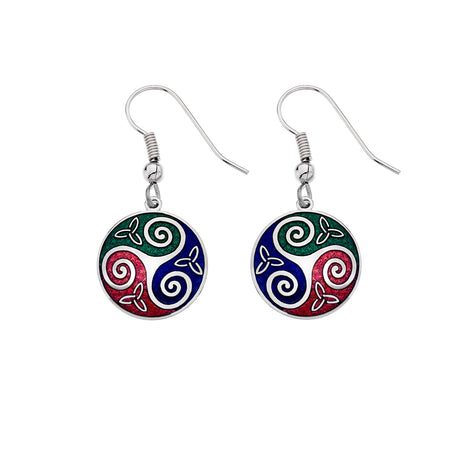 Sea Gems Celtic Trinity and Triskele Earrings Red / Green / Blue - Sterling Silver | 3134RGB