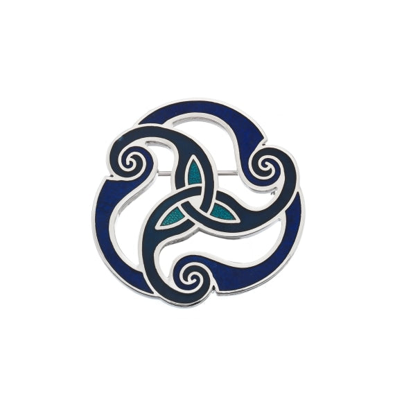 Sea Gems Celtic Triskele Brooch Blue / Turquoise - Silver | 3138BTQ