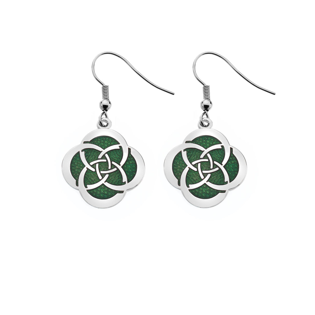 Sea Gems Celtic Circles  and Slim Knot Earrings Green - Sterling Silver | 3148G