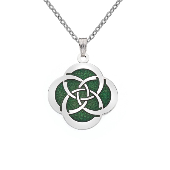 Sea Gems Celtic Circles Slim Knot Pendant Green - Sterling Silver | 3149G