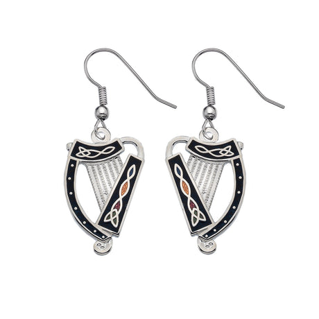 Sea Gems Celtic Irish Harp Earrings Black - Sterling Silver | 3222X