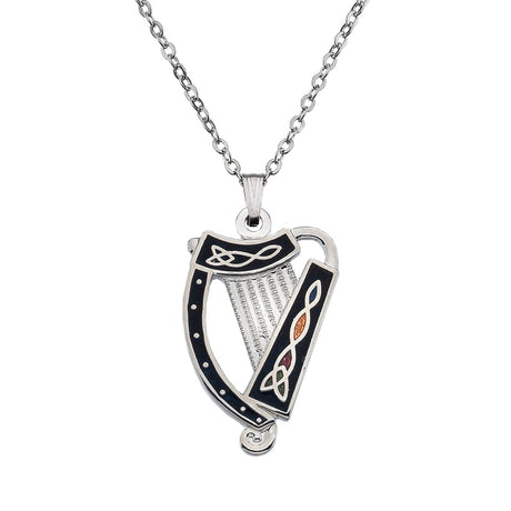 Sea Gems Celtic Irish Harp Pendant Black - Sterling Silver | 3223X