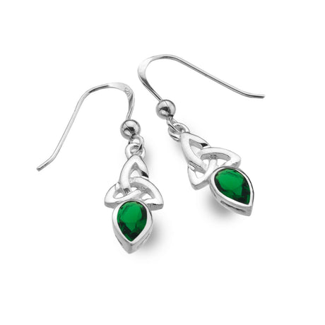 Sea Gems Celtic Trinity Knot Earrings - Sterling Silver / Synthetic Emerald | 5109SG