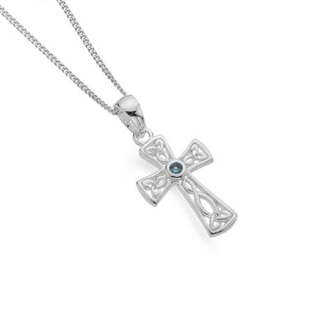 Sea Gems Celtic Cross and Knots Pendant with Blue Topaz - Sterling Silver | 9652B