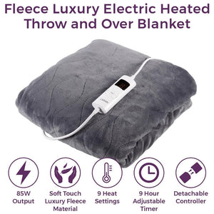 Carmen Luxury Electric Heated Throw and Overblanket Electric Blanket - Grey