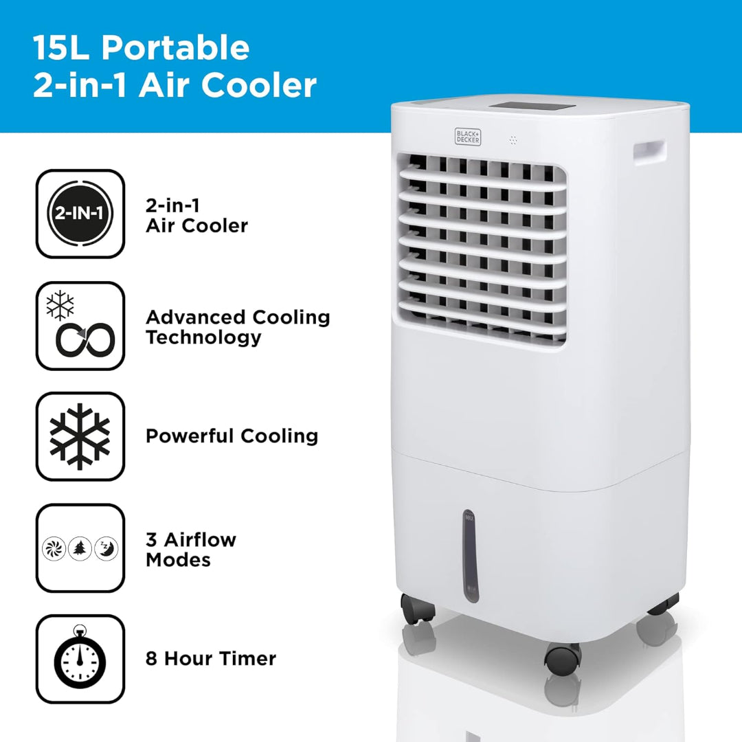 Black & Decker 2 in 1 Air Cooler and Fan 15 Litre - White | BXAC65007GB