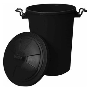Polytech 100 Litre Dustbin Rubbish Bin with Lid - Black | 1643-30