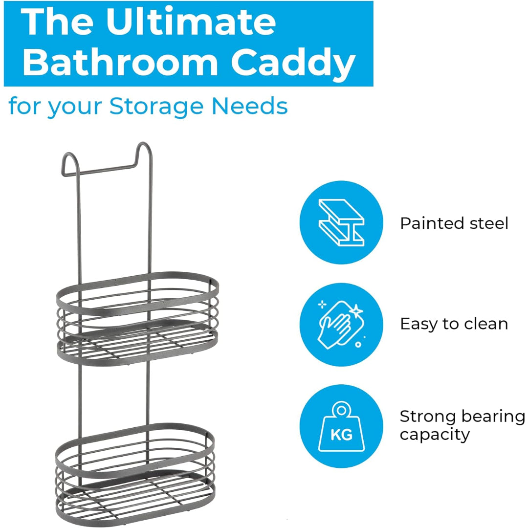 Blue Canyon 2 Tier Over Shower Door Caddy with Hook - Grey | BCBA6677