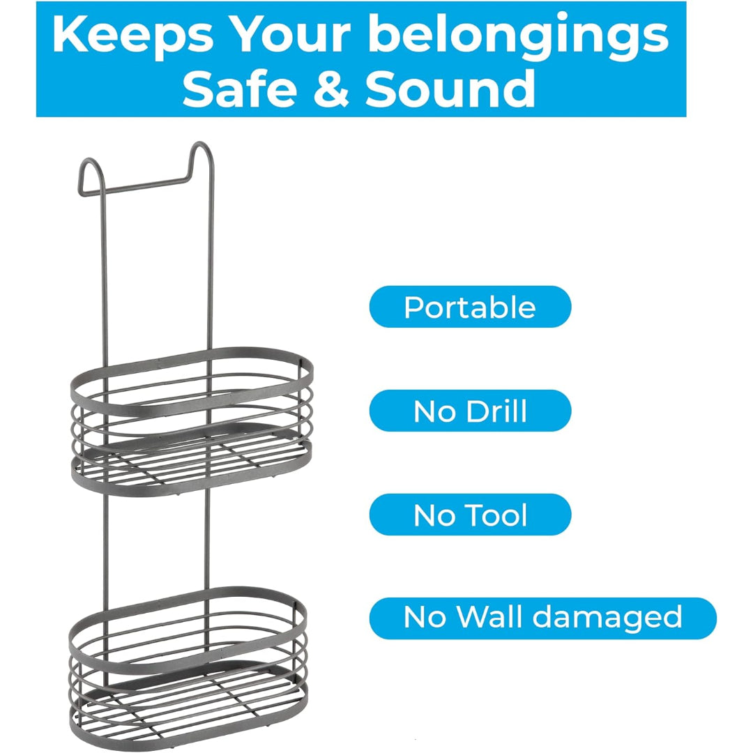 Blue Canyon 2 Tier Over Shower Door Caddy with Hook - Grey | BCBA6677