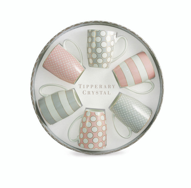 Tipperary Crystal Set 6 Bone China Mugs - Spots and Stripes Party Pack | 105874