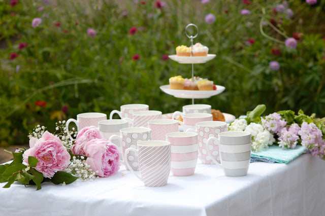 Tipperary Crystal Set 6 Bone China Mugs - Pink Spots & Stripes | 105911