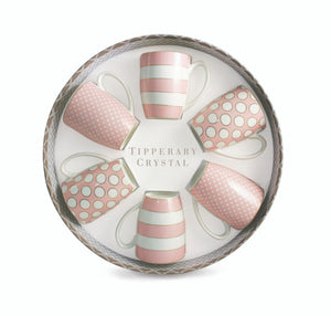 Tipperary Crystal Set 6 Bone China Mugs - Pink Spots & Stripes | 105911