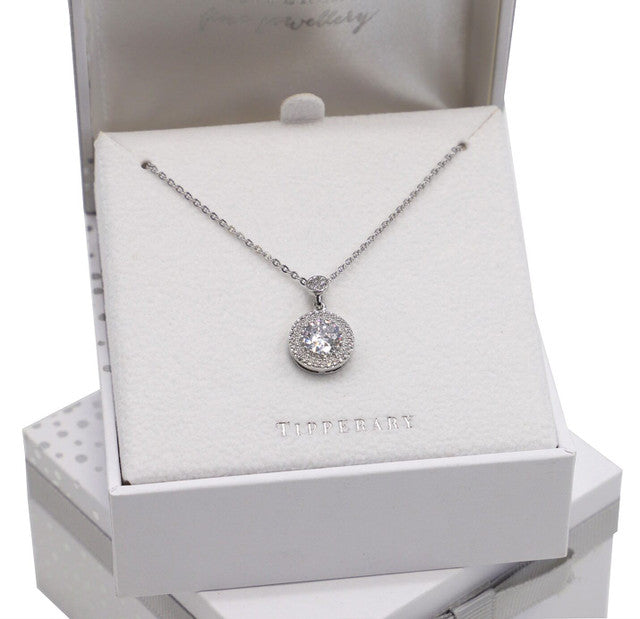 Tipperary Crystal Round Pendant Pave Set Set Surround - Silver | 107052