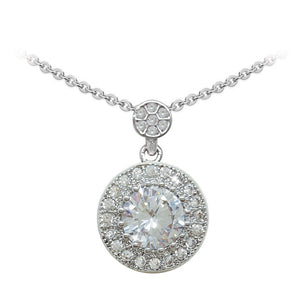 Tipperary Crystal Round Pendant Pave Set Set Surround - Silver | 107052