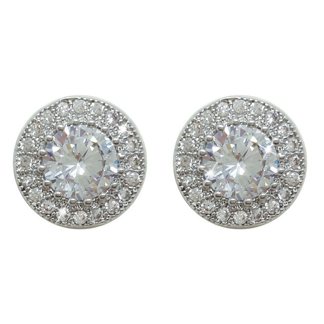 Tipperary Crystal Round Earrings Pave Set Surround - Silver | 107069