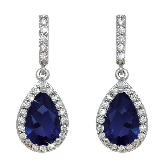 Tipperary Crystal Silver Pear Shape Earrings - Blue | 107151