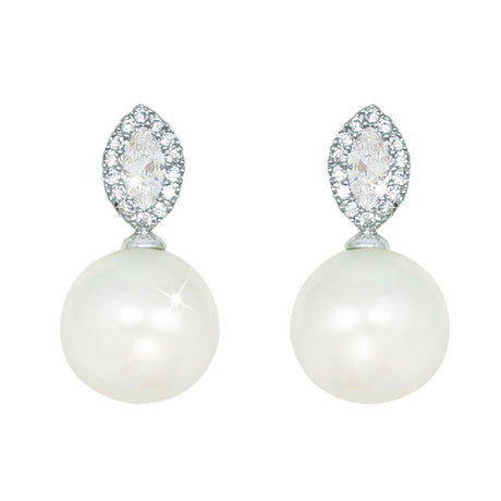 Tipperary Crystal Silver Pearl Earrings With Clear Stone | 107168