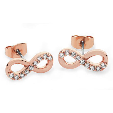 Tipperary Crystal Part Stone Set Infinity Stud Earrings - Rose Gold | 109315