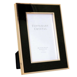 Tipperary Crystal Black Enamel Photo Picture Frame 4 x 6 - Rose Gold Edging | 110342