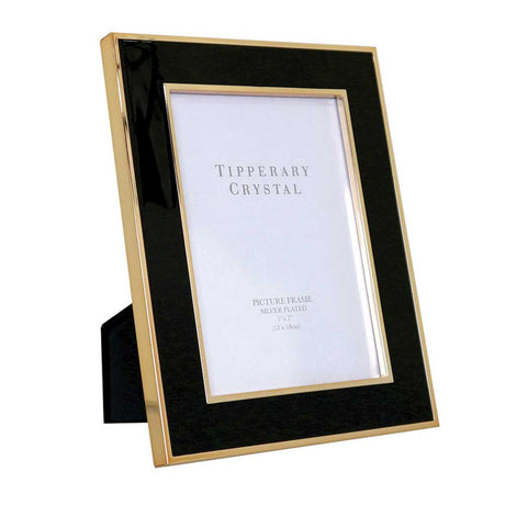 Tipperary Crystal Black Enamel Photo Picture Frame 5 x 7 - Rose Gold Edging | 110359