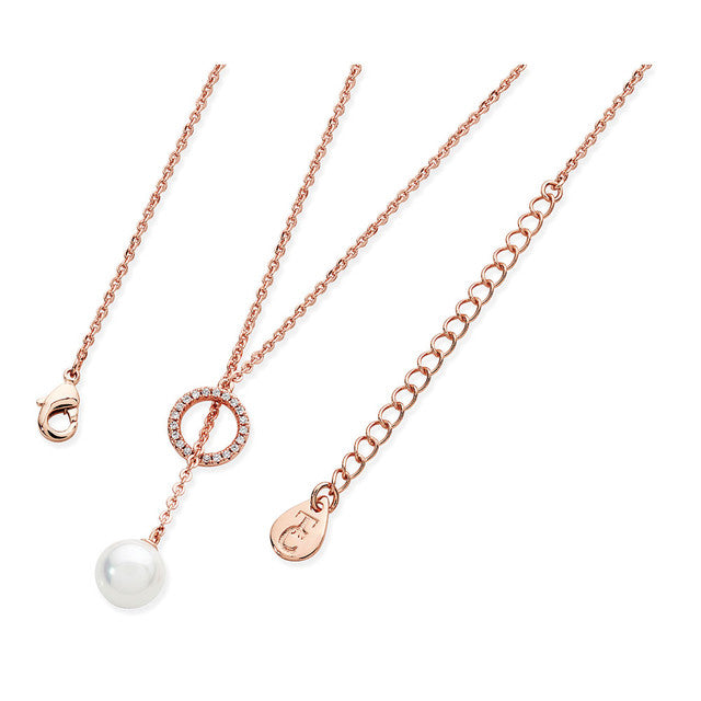 Tipperary Crystal  CZ Circle Pearl Feeder Necklace - Rose Gold | 118003