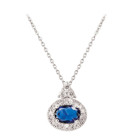 Tipperary Crystal Pendant Oval Sapphire White Surround - Silver | 123700