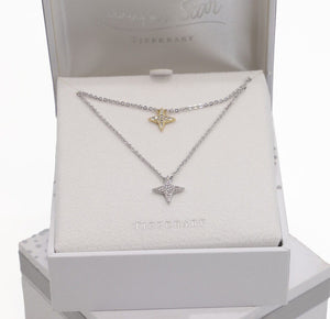 Tipperary Crystal Double Floating Pave Star Necklace - Silver | 130029