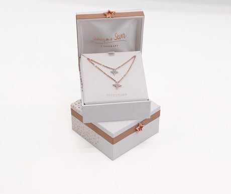 Tipperary Crystal Double Floating Pave Star Necklace - Rose Gold | 130036