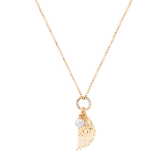 Tipperary Crystal Angel Wing Crystal and Pearl Pendant - Gold | 167780